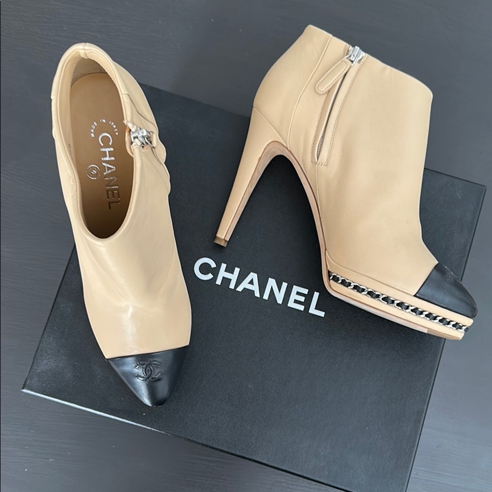 Chanel Beige and Black Women's Ankle Boots